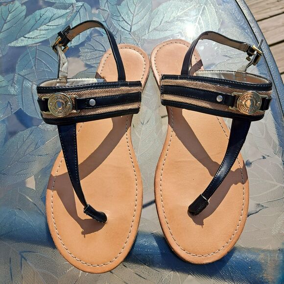 TOMMY HILFIGER THONG SANDALS WOMENS SIZE 8 M SLINGBACK FLATS MODERN Y2K CLASSY - Picture 1 of 7